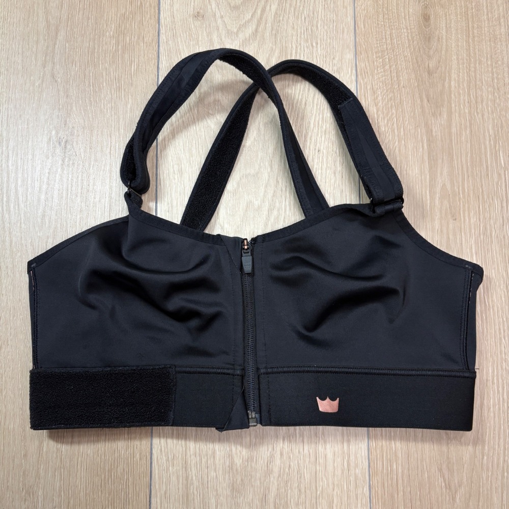 SHEFIT Ultimate Sports Bra Black Rose Gold High Impact Adjustable Front Zip Luxe